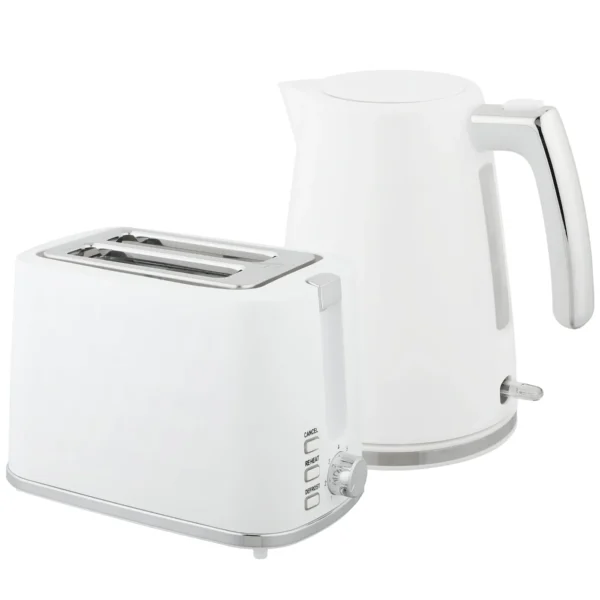 1.7L 2200W Electric Kettle with Thermostat and Double Toaster with 7 Browning Levels, White
