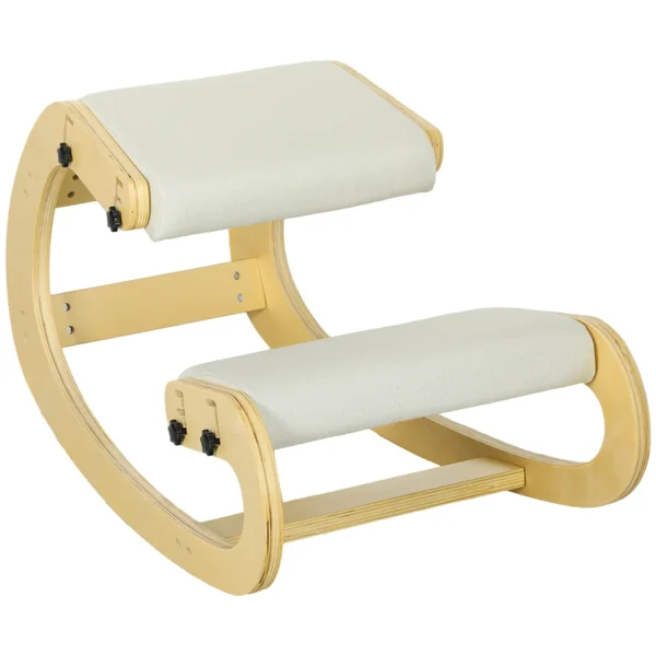 6-Position Adjustable Kneeling Chair in Linen-Effect Fabric and Birch Wood, 55x85x55 cm, Cream