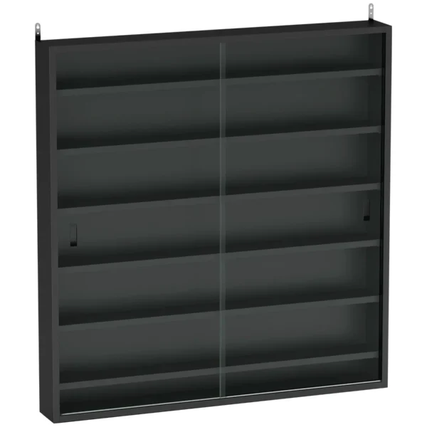 6-Tier Adjustable Wooden Notice Board with Glass Doors, 80x9.5x83 cm, Black