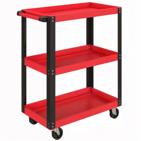 3-Tier Metal and PP Tool Cart, 70.5x35x82.5 cm, Red and Black
