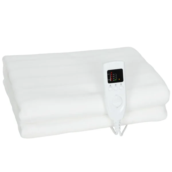 Electric Blanket 160x140 cm with 5 Heat Levels and 2 Independent Control Zones, in White Polyester