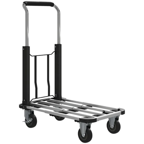 Folding Luggage Cart with Extendable Platform, 150 kg Capacity, Adjustable Handle, Silver