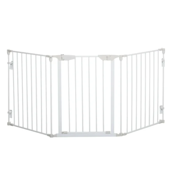 Self-Closing Dog Gate with Locking System, Metal and Plastic, 180x74.5 cm, White
