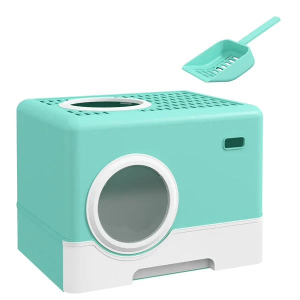 Cat Litter Box with Lid and Scoop, Double Entrance and Removable Tray, 52x41x38.5 cm, Green