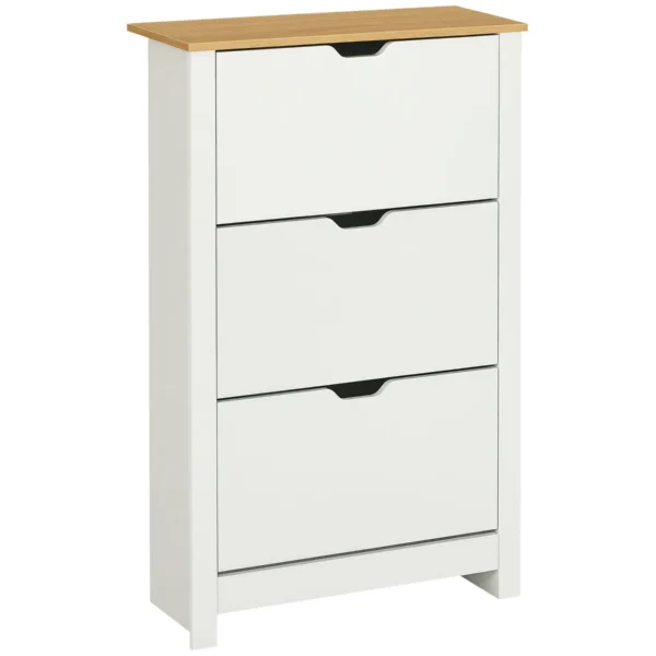 Slim Shoe Rack for 18 Pairs of Shoes, 3 Drawers with 2 Adjustable and Removable Shelves, 72x26x112 cm, White