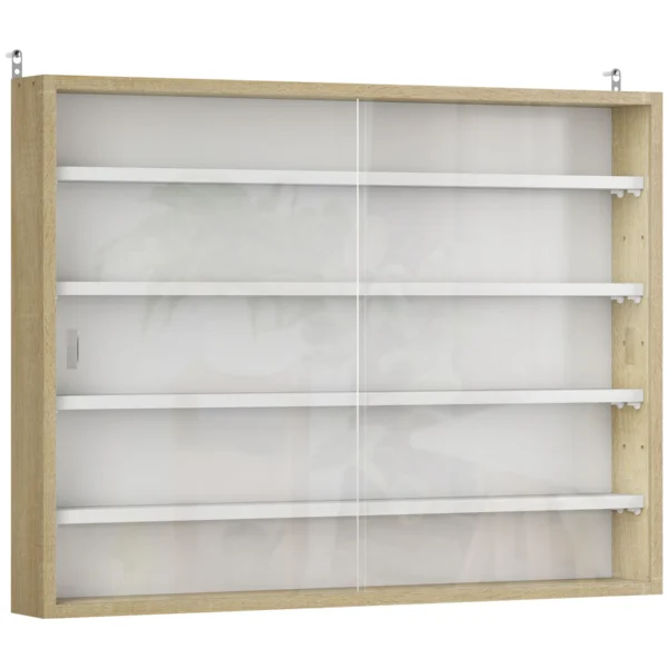 4-Tier Adjustable Wooden Notice Board with Glass Doors, 80x9.5x60 cm, White and Wood Color