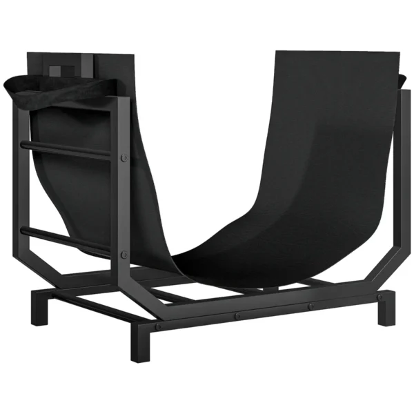 Metal Firewood Rack with Removable Oxford Fabric Carrying Bag, 53x33x43 cm, Black