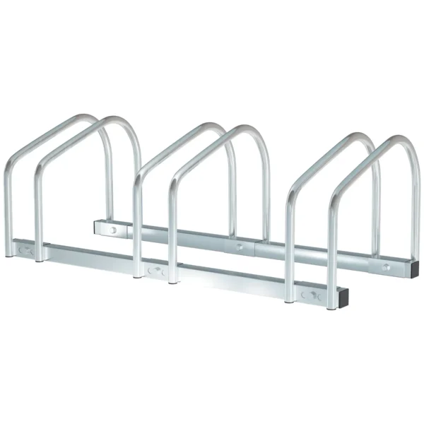 Floor or Wall Mounted Bike Rack, Steel Bike Storage for 3 Bikes, Wheels up to 55 mm, 70.5 x 33 x 27 cm, Silver