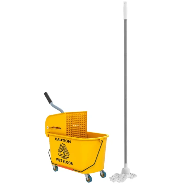 Professional 20L Floor Mop Bucket with Mop, Wringer, Wheels and Handle, 45x26.5x70 cm, Yellow