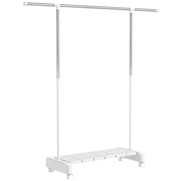 Extendable Clothes Airer with Wheels and Brake, Shoe Rack and Stainless Steel Frame, White