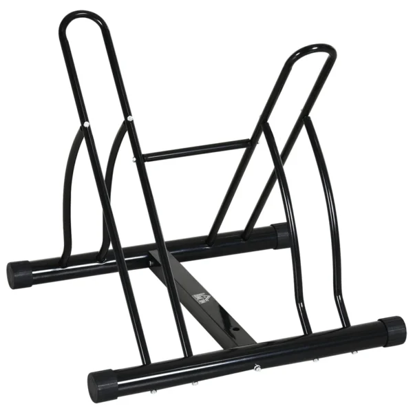 Floor-Standing Bike Rack for 2 Bikes with Tires up to 6.5 cm, Black Steel Swivel Frame, 60x54x57cm