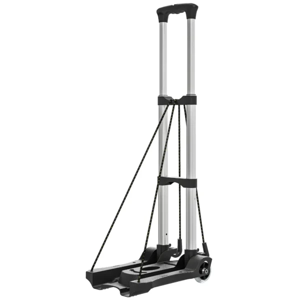 Folding Luggage Cart, 40 kg, with 2 Straps, Telescopic Handle, Aluminum and Plastic, Black