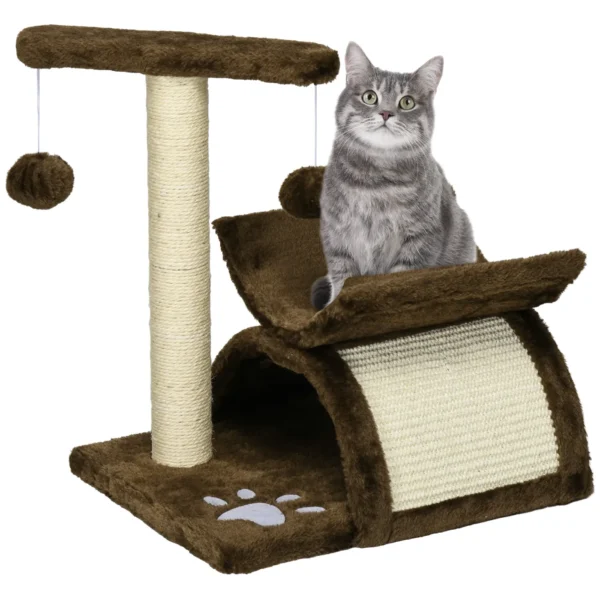 Cat Scratching Post, Cat Tree, Cat Toy, with Bed, 2 Hanging Balls in Natural Sisal, Height 43cm