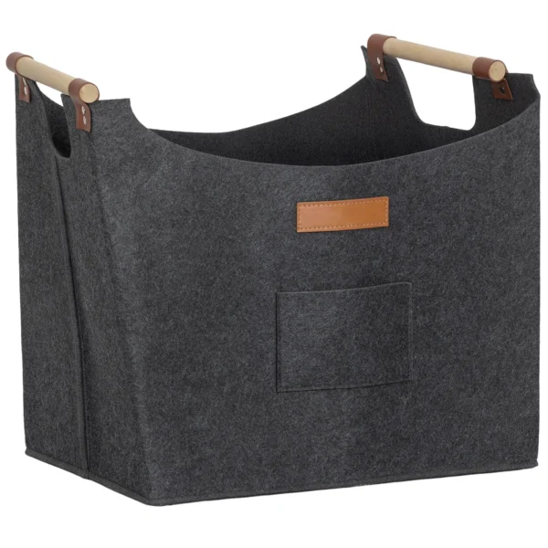 Felt Log Holder with Wooden Handles, 15 kg Capacity, 45 x 32 x 40 cm, Grey