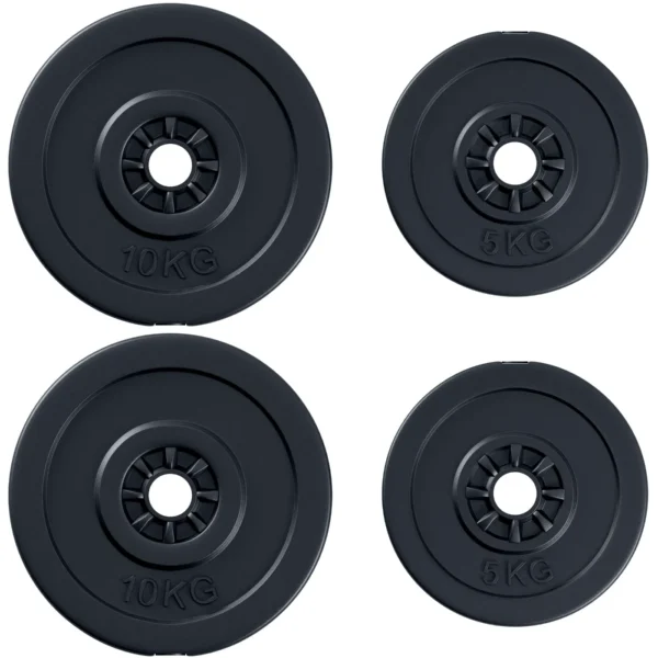 Set of 4 Weight Plates for Barbell and Dumbbells Total Weight 30kg, 2x5kg and 2x10kg, Black