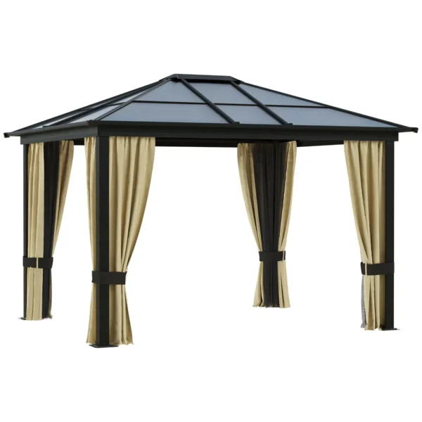 Garden Gazebo 3x3.6m in Aluminum with Mosquito Net and Polycarbonate Roof