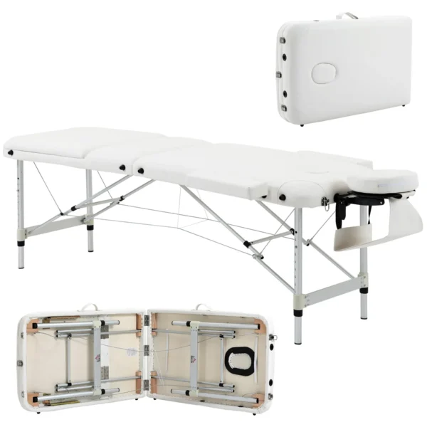Portable Folding Professional Massage Table in White Aluminum 215x81x61-84cm