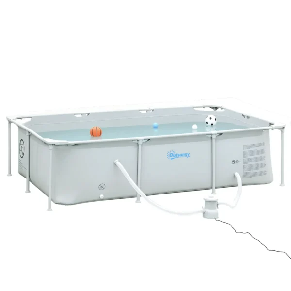 Freestanding Above Ground Pool, Rectangular Rigid Pool with Filter and Valve in Steel and PVC, Grey, 252x152x65cm