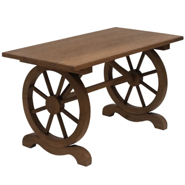 Country Style Garden Table with Wheel Legs, Weatherproof Fir Wood, 110x60x65 cm