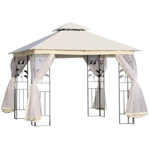 3x3m Garden Gazebo with Mosquito Net, Steel Frame and Double Canopy, White