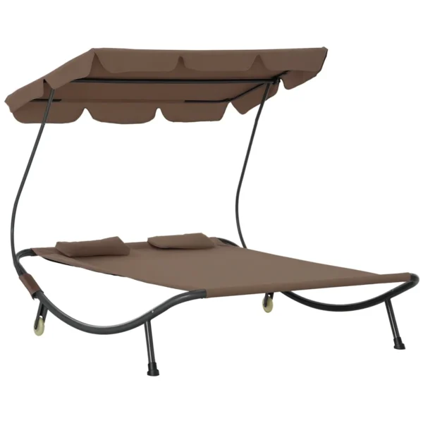 2-Seater Double Sun Lounger with Adjustable Sunshade for Outdoor and Garden 200x175x134cm Brown