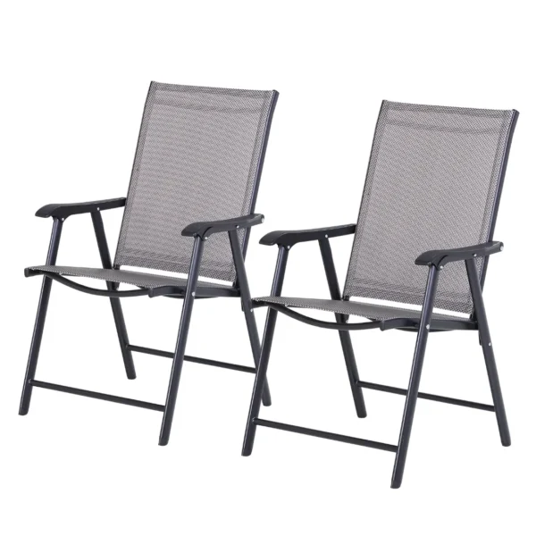 Set of 2 Folding Outdoor Chairs in Steel and Textilene for Garden, Veranda, Terrace, Grey, 58 x 64 x 94cm