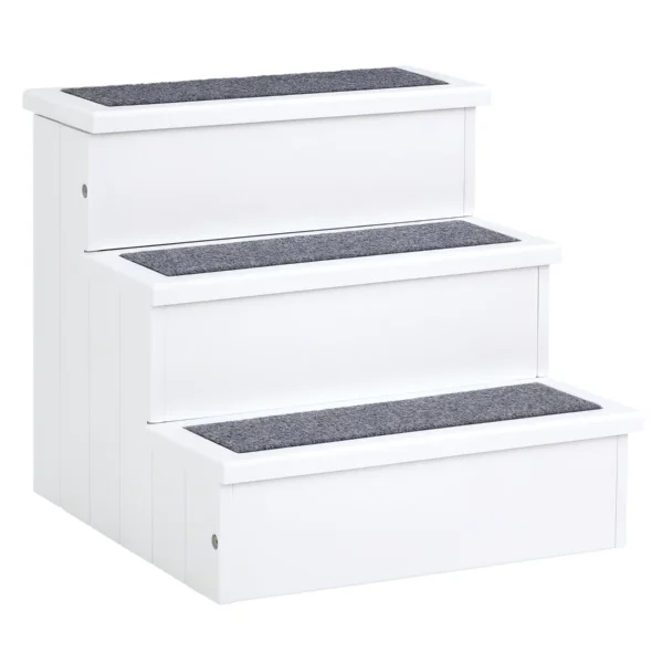 3-Step Dog Stairs with Non-Slip Mat and Storage Space, 40.5 x 44.5 x 38 cm, White