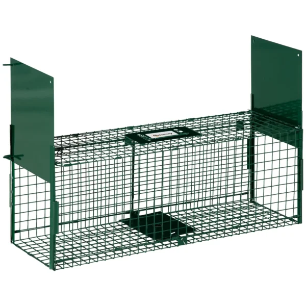 Small Live Animal Trap Cage with Double Door and Handle, 80x25x30cm, Dark Green