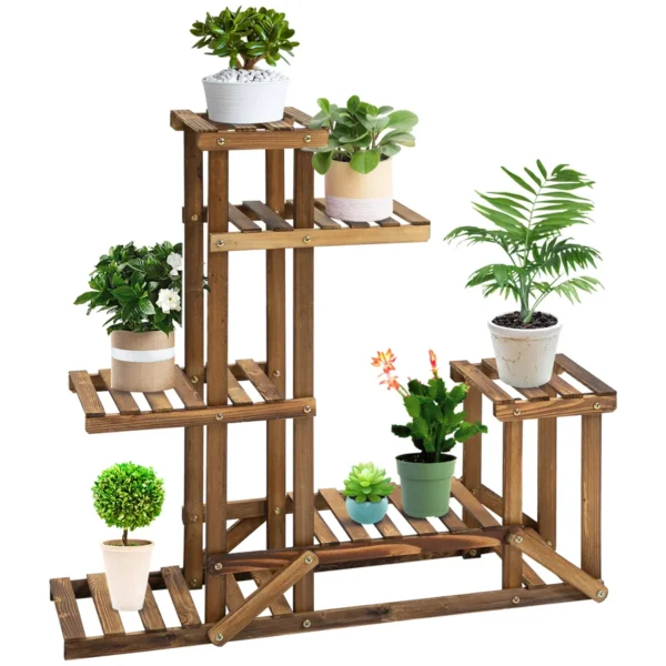 6-Tier Asymmetrical Wooden Plant Stand for Garden and Home, 98x28x96.5cm