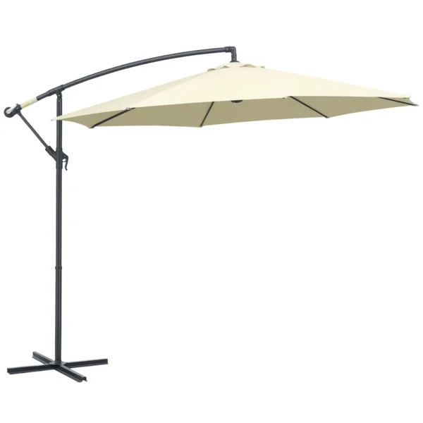 Off-Center Garden Umbrella with Cross Base Included, Metal and Polyester, 3x2.5 m, Beige