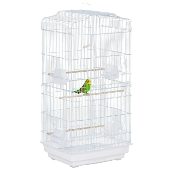 Bird Cage with Perches, Swing and Bowls, Metal and Plastic Aviary, 46.5x35.5x92cm, White