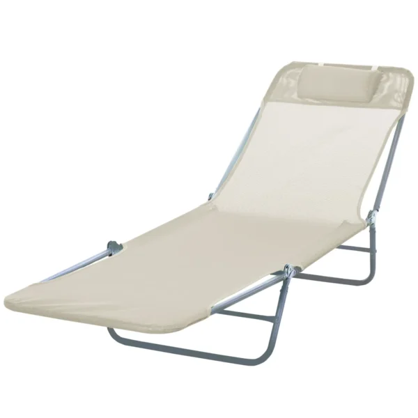 Folding Sun Lounger with Reclining Backrest and Cushion, 182x56x24.5cm