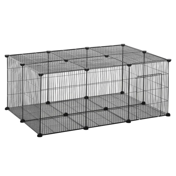 Rabbit and Small Animal Cage, 22 Modular Metal Panels with Door, Black, 105 x 70 x 45cm