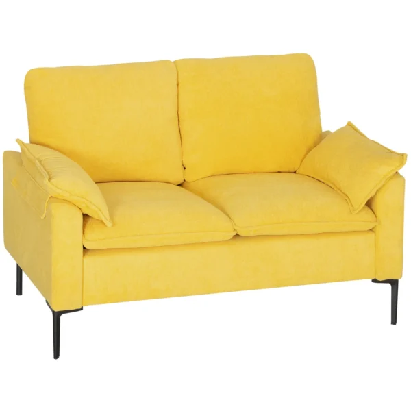 Modern 2-Seater Sofa with Cushions and Terry Fabric Upholstery, 130x77x84 cm, Yellow