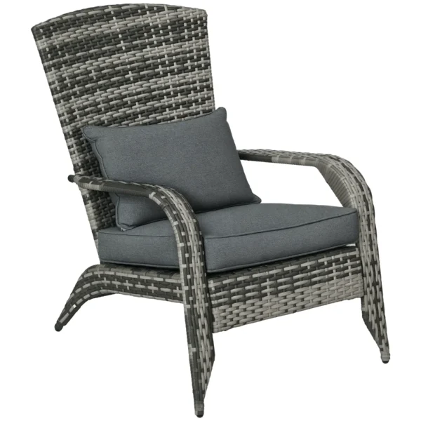Adironrack Garden Chair with Armrests, Rattan and Steel, 64x80x90 cm, Grey