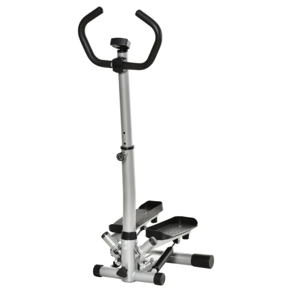 Stepper with LCD Monitor, Adjustable Handlebar and Elastic Bands, Made of Steel and ABS, 55x53x118-128 cm, Black and Silver
