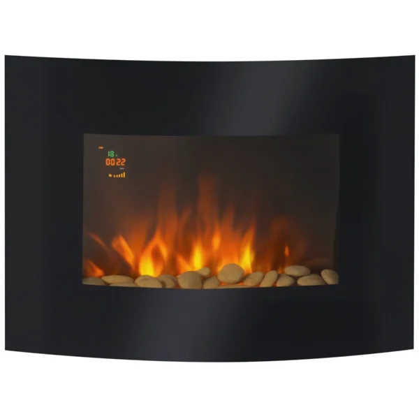 Electric Wall Fireplace with 2 Heating Levels 900-1800W, 7 Adjustable Flame Colors and Remote Control, Black