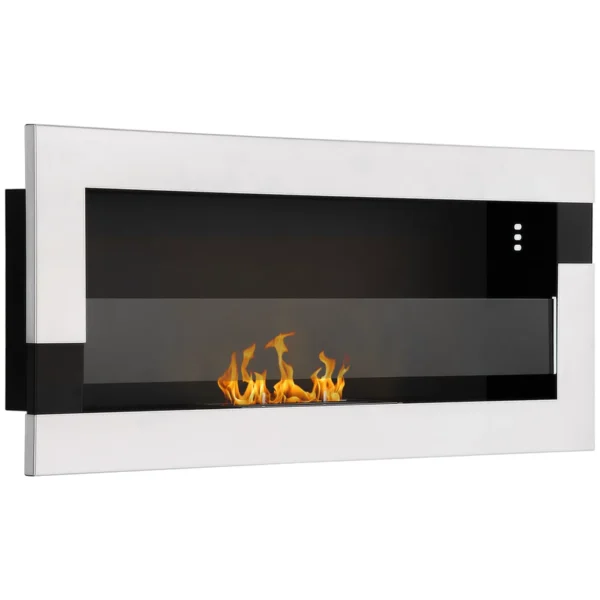 Stainless Steel Bioethanol Fireplace, 2.5h Burn Time with 1.5L Tank and 20m² Coverage, 90x16x40 cm, Silver