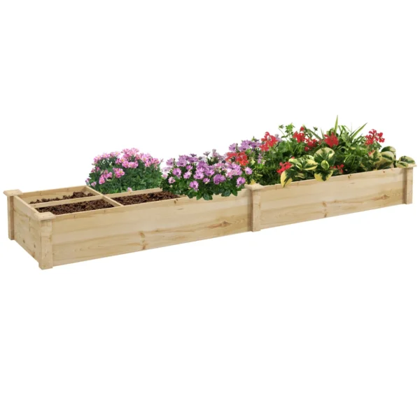 Raised Garden Bed with Internal Divider and Open Bottom, 237x60x25cm, Natural WoodRaised Garden Bed with Internal Divider and Open Bottom, 237x60x25cm, Natural Wood