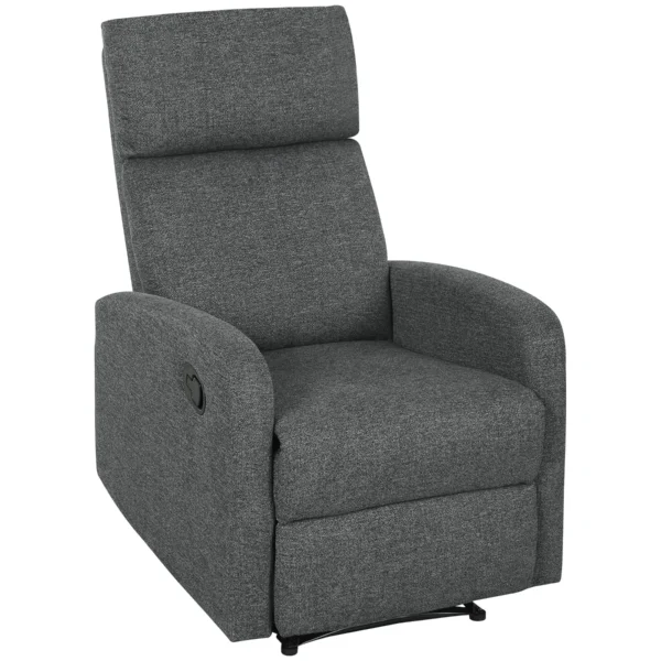 Modern Armchair with Manual Reclining 145° max Upholstered in Grey Chenille, 69x91x101 cm