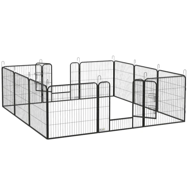 12-Panel Modular Dog Playpen, 80 x 1.5 x 80 cm, Foldable with Steel Door, 12 Pegs, Grey