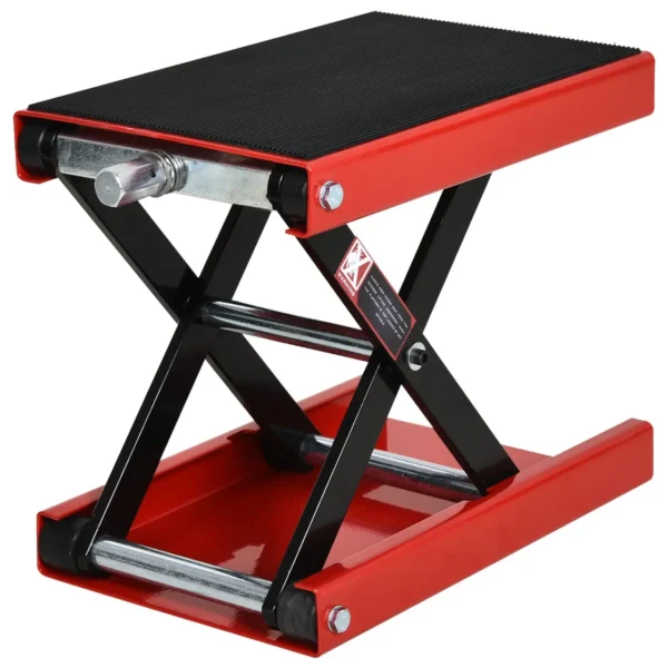 Motorcycle Lift Stand, Red and Black Steel Motorcycle Lift, Foldable and Non-Slip 41.5 x 23.5 x 10-37cm