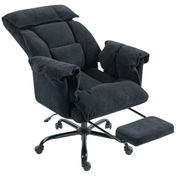 Reclining Office Chair with Footrest, High Back, Adjustable Height and Wheels, Black