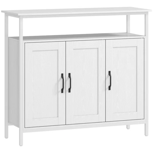 Kitchen Sideboard with Open Shelf and 2 Cabinets, Wood and Steel, 100x35x88 cm, White