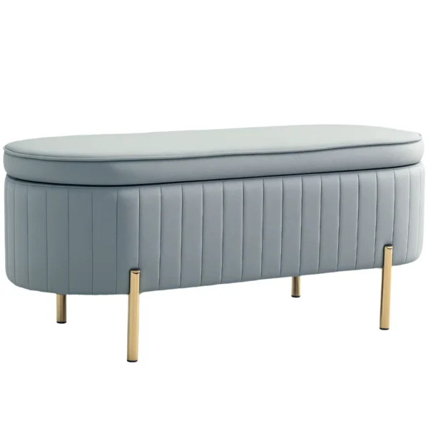 72L Oval Storage Bench with Lift-Top Lid, Velvet Fabric and Wood, 108x44x43.5 cm, Grey