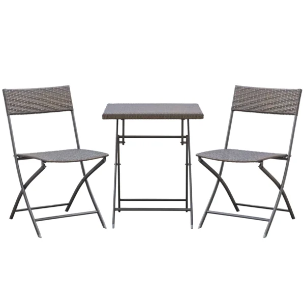 3-Piece Folding Garden Set, PE Rattan and Metal, 2 Chairs and Coffee Table, UV Protection, Balcony Furniture Set, for Patio and Backyard, Black