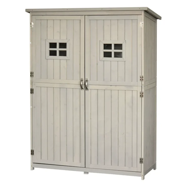Wooden Garden Shed with Double Door, Shelves and Windows, 127.5x50x164cm