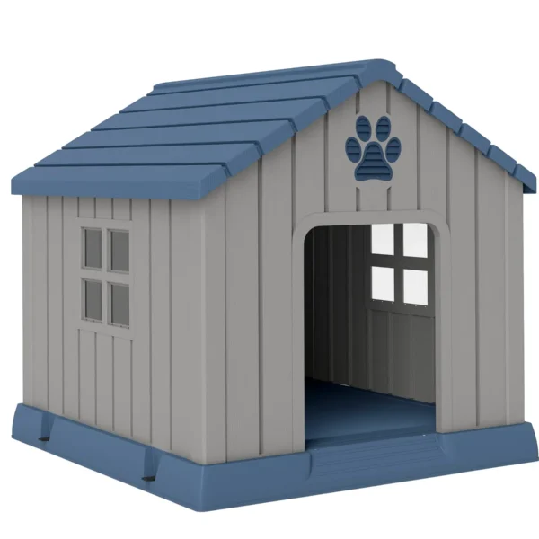 Waterproof Outdoor Dog House for Medium Dogs with Raised Base and Windows, 85x79x82 cm, Grey