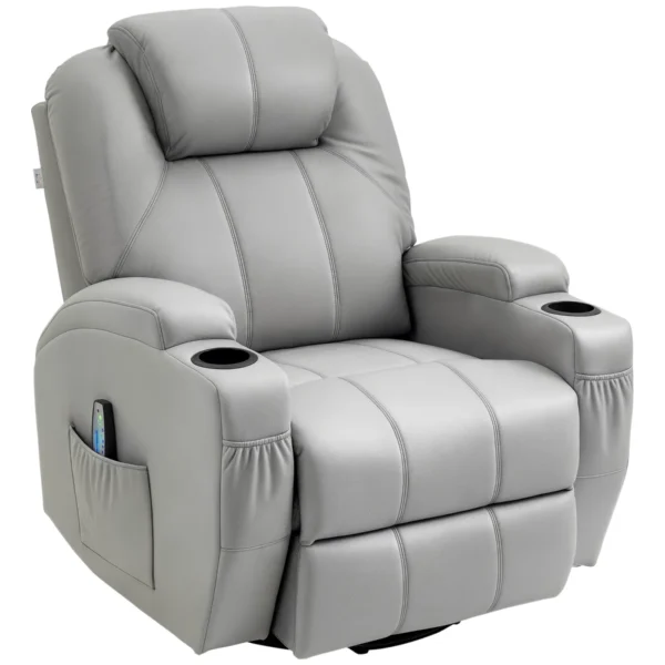 Massage Recliner Chair with Footrest and Remote Control, PU Leather, 89x99x106 cm, Grey