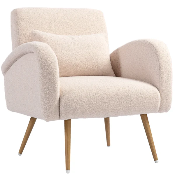 Modern Living Room Armchair in Teddy Fabric with Removable Lumbar Cushion, 77x77x83 cm, Beige